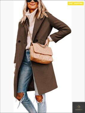 Winter Wool Blend Peacoat Notch Lapel Single-Breasted Classic Coat Long Sleeve